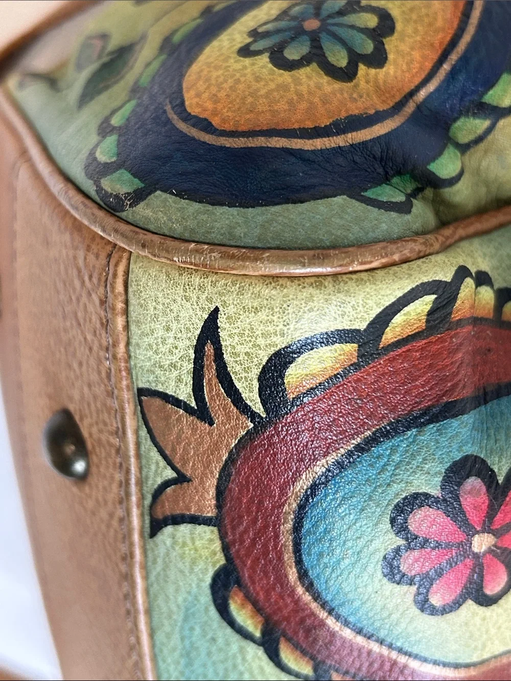 Anuschka Hand Painted Paisley Floral Theme Leather Satchel & Shoulder Strap